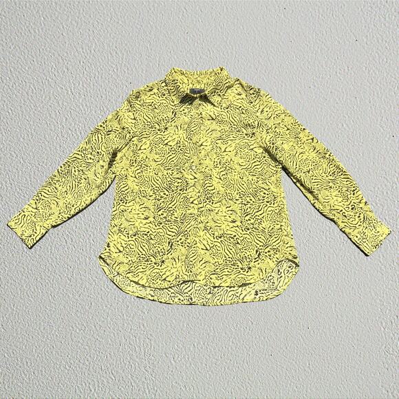 Chartreuse tiger print button up shirt T Tahari - Picture 1 of 7